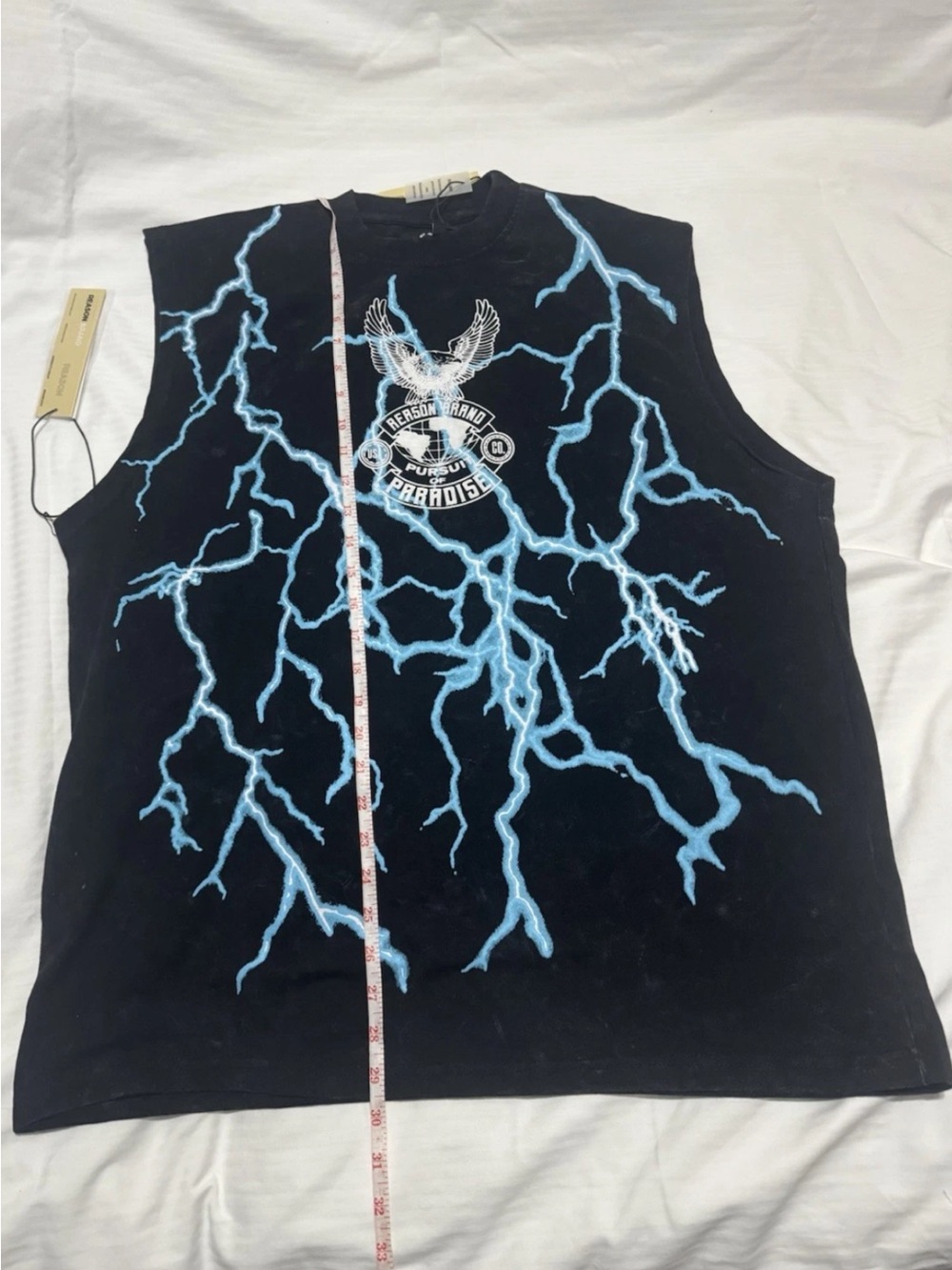 Reason Black Tank Top with Blue Lightning Graphic